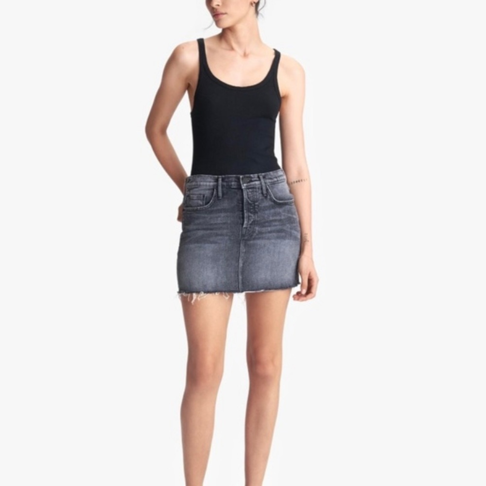 Mother Superior The Vagabond Mini Fray Denim Skirt